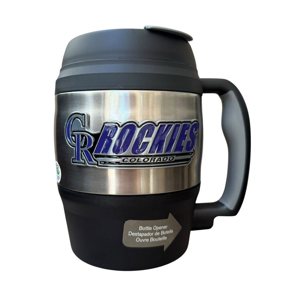 Colorado Rockies Insulated Macho Travel Mug with Handle and Bottle Opener New